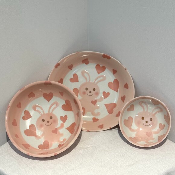 3/$20 Japanese Bunny Rabbit Bowls 3 Cute Kawaii Bowls, Kawaii Tableware Kitchen - Picture 1 of 5